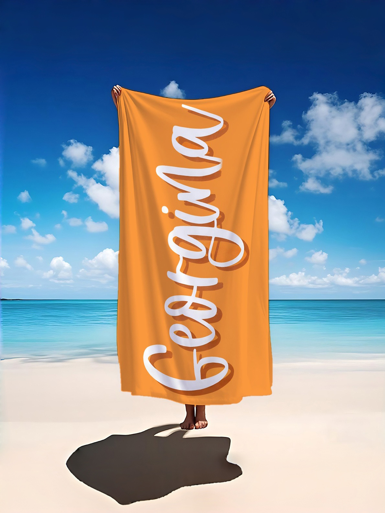 Custom Name Printed Beach Towel with Solid-Color Letter Pattern Patchwork Design